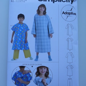 Easy Hospital, Patient Gown for Children Simplicity S9578 HH (3-6) OR K5 (7-14) New 2022 Sewing Pattern for Adaptive Clothing; Surgery