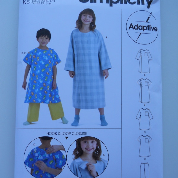 Easy Hospital, Patient Gown for Children Simplicity S9578 HH (3-6) OR K5 (7-14) New 2022 Sewing Pattern for Adaptive Clothing; Surgery