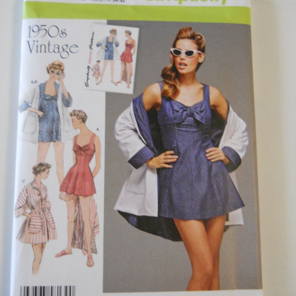 Reprint of 1950's Swim Pattern Simplicity 8139 H5 (sizes 6-8-10-12-14) OR R5 (sizes 14-16-18-20-22) Sewing Pattern Glamorous Swimsuit & Robe