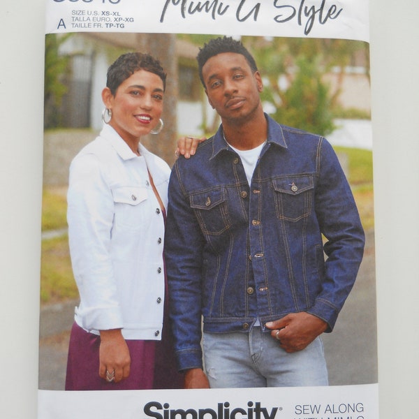 Mimi G Unlined Unisex Jean Jacket Simplicity S8845 R11254 A (XS-S-M-L-XL) New Sewing Pattern, Button Front Denim Jacket, Sew Along Pattern