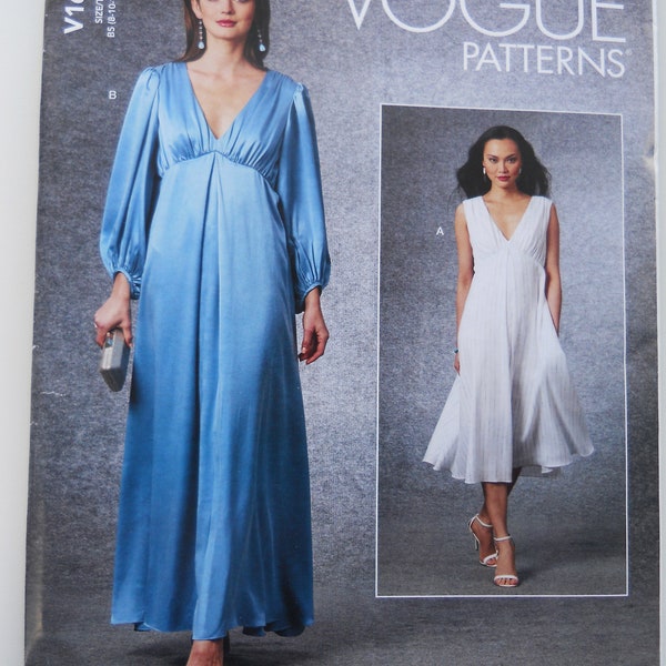 Easy Goddess Dress Vogue V1699 B5 (8-16) or Plus F5 (16-24) New Sewing Pattern: Loose Fitting, Lined Dress, Side Seam Pockets, Maternity?