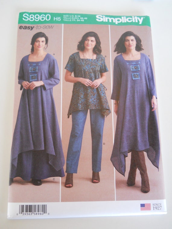 Fun & Funky Bohemian Style Simplicity S8960 H5 6-14 or R5 14-22 Sewing  Pattern for Loose Fitting Tunic, Dress Elastic Waist Pant Skirt 