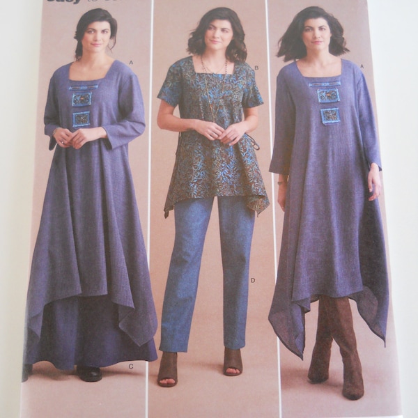Fun & Funky Bohemian Style Simplicity S8960 H5 (6-14) or R5 (14-22) Sewing Pattern for Loose Fitting Tunic, Dress; Elastic Waist Pant Skirt