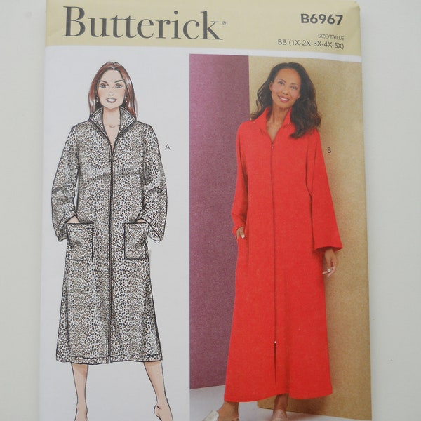 Easy, Knit, Zippered Bathrobe Butterick B6967 BB (1X-5X) New Sewing Pattern, Loose Fitting, Stand Up Collar, Gift Idea, Loungewear, Recovery