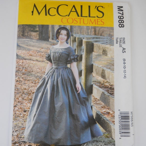 Victorian Antebellum Civil War Gown McCall's M7988 A5 (6-8-10-12-14) OR E5 (14-16-18-20-22) Sewing Pattern Historic Costume Cosplay