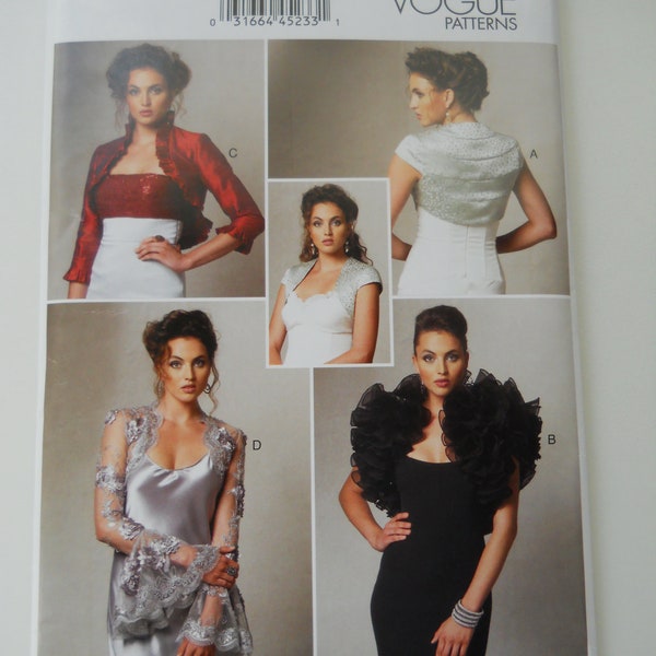 4 Close Fitting Boleros for Special Occasions Vogue V8957 A5 (6-14) or E5 (14-22) New Sewing Pattern, Sheer Lace, Ruffles, Victorian Style