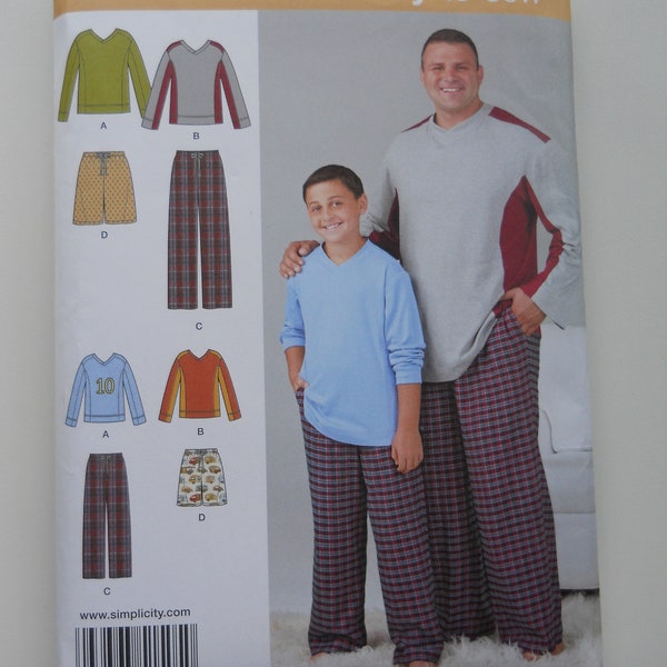 Husky, Big & Tall Father Son PJs Simplicity 1505 A (Child S-M-L, Men's 1XL-5XL) New Sewing Pattern for Pajamas, Athleisure, Loungewear, Tee