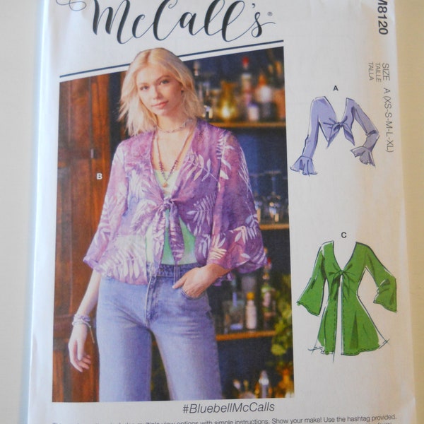 The Perfect Topper! McCall's M8120 A (XS-S-M-L-XL) New 2020 Sewing Pattern for Bohemian, Romantic Front Tie Shrug, Jacket in 3 Lengths