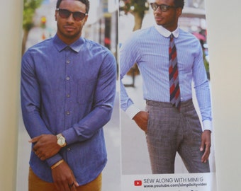 Mimi G Men's Fitted Shirt Simplicity S8427 or R11401 AA (34-42) or BB (44-52) New Sewing Pattern, Spread Collar, Club Collar, French Cuffs
