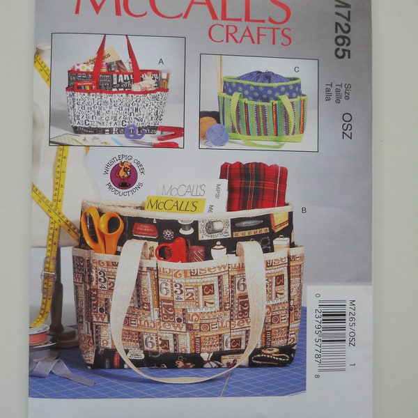 Tote Bags with Pockets McCall's M7265 New Sewing Pattern, Bag with Handles, Quilting, Craft, Sewing, Organization, Gift Idea, Scrap Buster