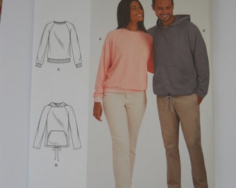 Unisex Hoodie Sweatshirt Simplicity S9240 A (XS-XL) Sewing Pattern His and Hers and Theirs Teen Adult Athletic Wear Athleisure Long Sleeve