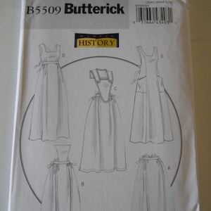 Historic Apron Costume Butterick B5509 XY (Sml-Med-Lrg) New Sewing Pattern for Colonial, Victorian, Renaissance, English, European Cosplay