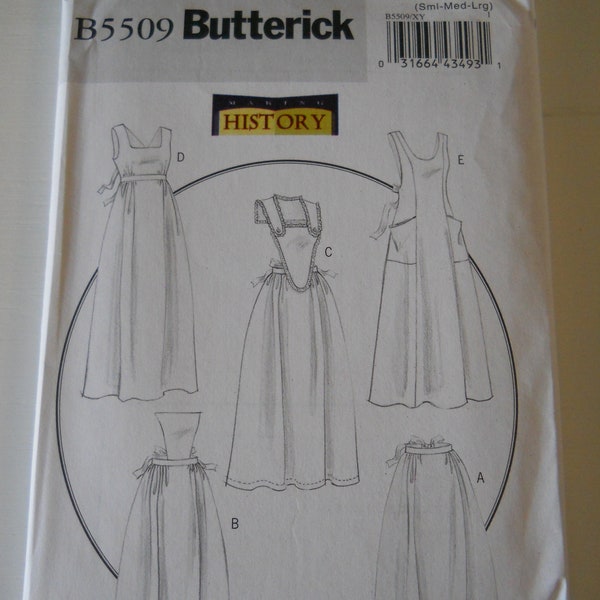 Historic Apron Costume Butterick B5509 XY (Sml-Med-Lrg) New Sewing Pattern for Colonial, Victorian, Renaissance, English, European Cosplay