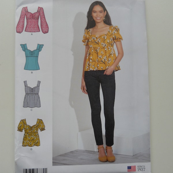 Baby Doll Blouse Simplicity S8880 H5 (6-14) or R5 (14-22) New Sewing Pattern for Peasant Top, Sweetheart Neckline, Empire Waist, Maternity