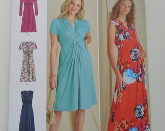 Knit Empire Waist Dress Simplicity S9600 H5 (6-14) or U5 (16-24) New Sewing Pattern, Plus, Maternity, Ruching, Back Ties, Maxi, Below Knee