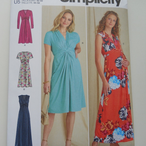 Knit Empire Waist Dress Simplicity S9600 H5 (6-14) or U5 (16-24) New Sewing Pattern, Plus, Maternity, Ruching, Back Ties, Maxi, Below Knee