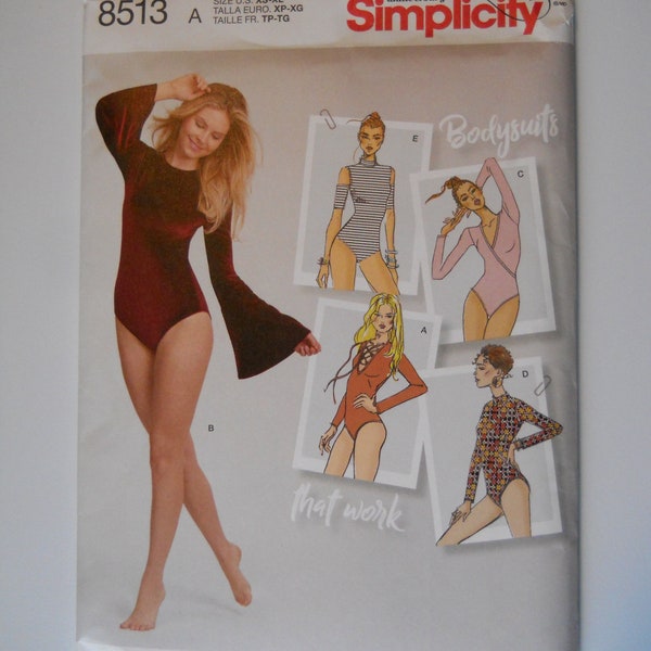 Stretch Bodysuits Leotards Simplicity 8513 A (XS-XL) New Sewing Pattern Exercise, Dance, Activewear, Bodysuit, Wrap; Lace Up, Cold Shoulder