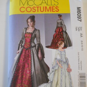Victorian Costume McCall's M6097 AA (6-8-10-12) New Sewing Pattern for Laced Back Bodice, Skirt with Detachable Train, Square Neckline