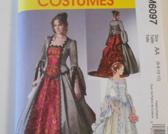 Victorian Costume McCall's M6097 AA (6-8-10-12) New Sewing Pattern for Laced Back Bodice, Skirt with Detachable Train, Square Neckline