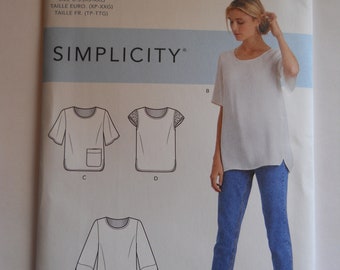 Easy Loose Fitting Simplicity S9107 A (XS-XXL) Sewing Pattern for Blouse with Gathered Back Yoke, Front Pocket, Sleeve Variations
