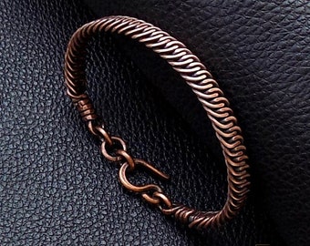 Braided serpentine weave antique look handmade pure copper wire men cuff wristband,special unique birthday gift for boyfriend dad or husband