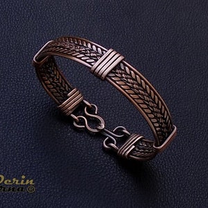 Cuff bracelet for men, Braided wire wrapped twisted hand forged pure copper wide wristband,unique birthday gift for boyfriend dad husband