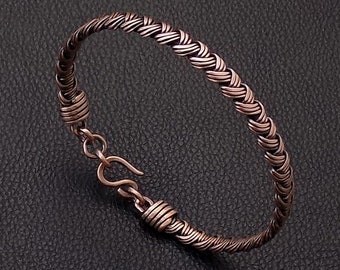 Cuff bracelet for men, Serpentine weave braided wire wrapped pure copper wristband,special unique birthday gift for boyfriend dad or husband