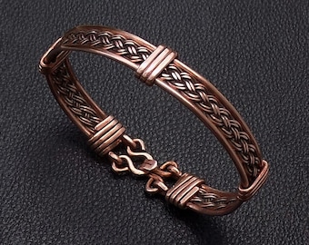 Men copper cuff, Braided wire wrapped antique look pure copper cuff wristband, special unique birthday gift for boyfriend dad or husband