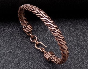 Cuff bracelet for men, Serpentine weave braided wire wrapped pure copper wristband for men, birthday gift for husband