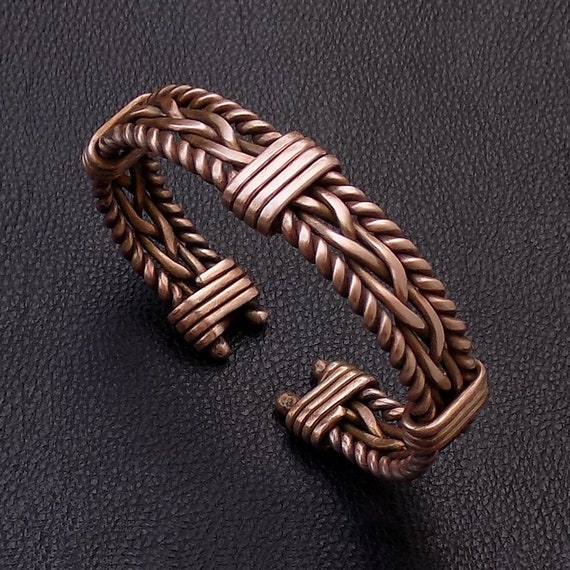 Adjustable Pure Copper Bangle Bracelet braided Twisted Hammered Wire Wrapped Wide Heavy Casual Men Bangle Statement Anniversary Men Gift Etsy UK