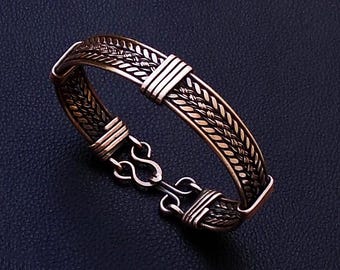 Copper Cuff men Bracelet , Braided Wire wrapped wide bangle