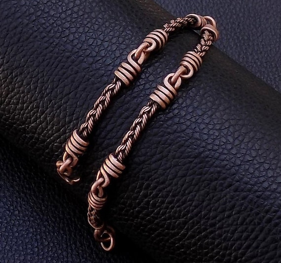 Chain Links Bracelet , Handcrafted Twisted Braided Wire