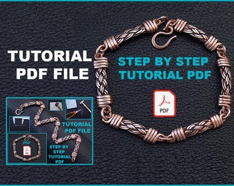 PDFファイルの即時ダウンロード、ワイヤーラップエンドキャップ付き編みチェーンリンクブレスレットチュートリアル