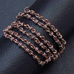 Copper men necklace, Handcrafted infinity S chain links with pure copper beads collar choker