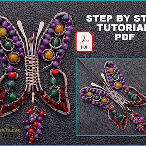PDF file Instant Download , wire wrapped butterfly pendant tutorial , beading pattern