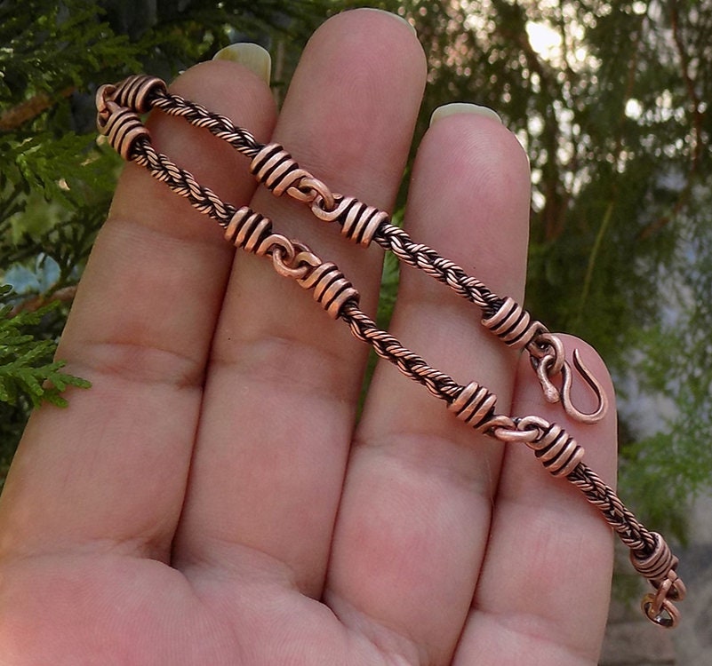 Braided Pure Copper Chain Links Bracelet , Wire Wrapped Daily