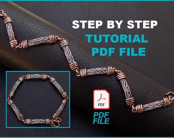 Descarga instantánea de archivos PDF: tutorial para hacer una pulsera de eslabones trenzados con extremos envueltos en alambre.
