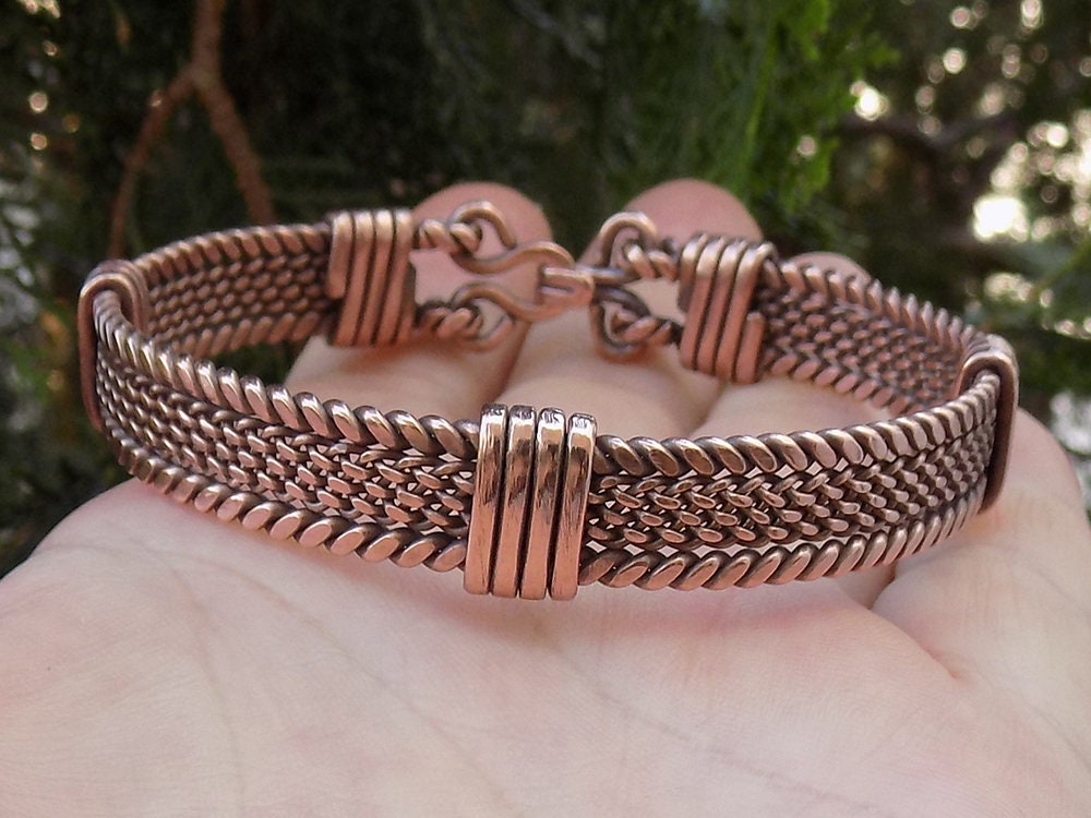 Vintage Copper Cuff Bracelet - Twisted Braided Ropey