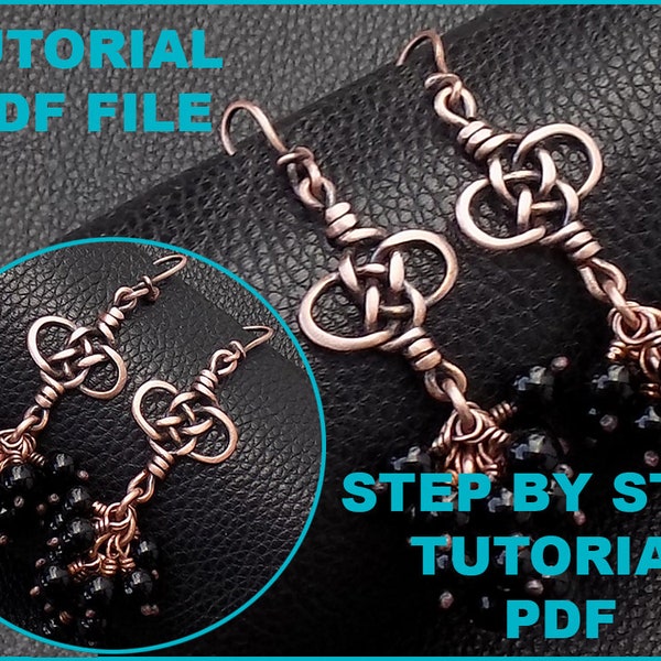 Instant Download PDF file celtic knots wire wrapping dangle long earrings tutorial PDF lesson, Earrings chandelier DIY tutorial pattern book