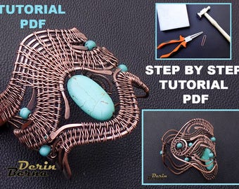 PDF file Instant Download , Beaded wire wrapped bangle cuff bracelet tutorial