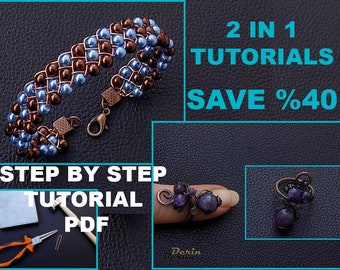 2 in 1 PDF files Instant Download bracelet and ring tutorial PDF lesson, wire wrap tutorial, jewelry pattern, PDF tutorial, beading pattern