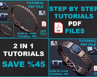 PDF files instant download , 2 braided wire wrapped cuff bracelets and 2 braiding techniques tutorials