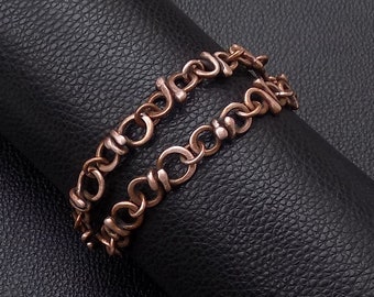 Chain links men bracelet, Sepentine S links pure copper bracelet for men, 7 year wedding anniversary gift for couple