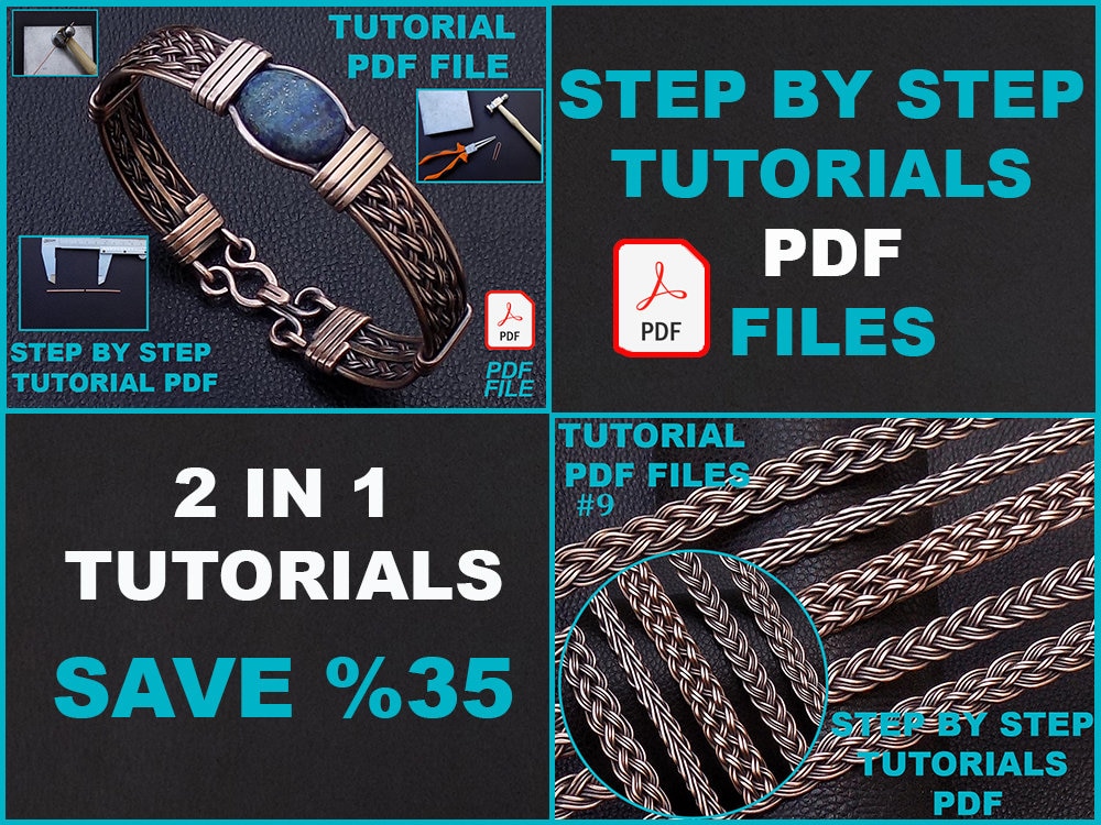 PDF files instant download 5 braiding techniques+braided cuff bracelet with gemstones tutorial book lesson,wire brading how to make DIY
