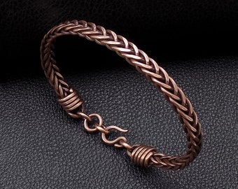 Pure copper sturdy cuff bracelet for mens, Braided wire wrapped solid antiqued cuff men bracelet, unique birthday gift for boyfriend or dad