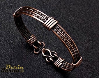 Braided and wire wrapped men cuff bracelet , Antique look copper bangle wristband