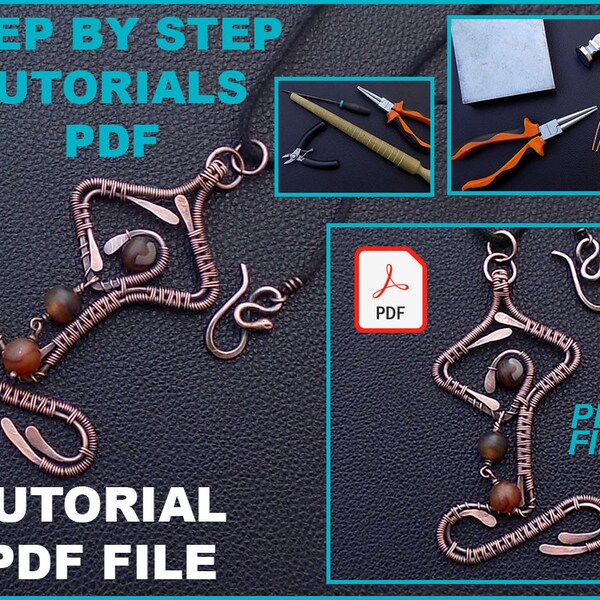 PDF file tutorial, Pendant wire wraping jewelry tutorial, copper wire working pendant necklace tutorial, DIY Jewelry how to make lesson