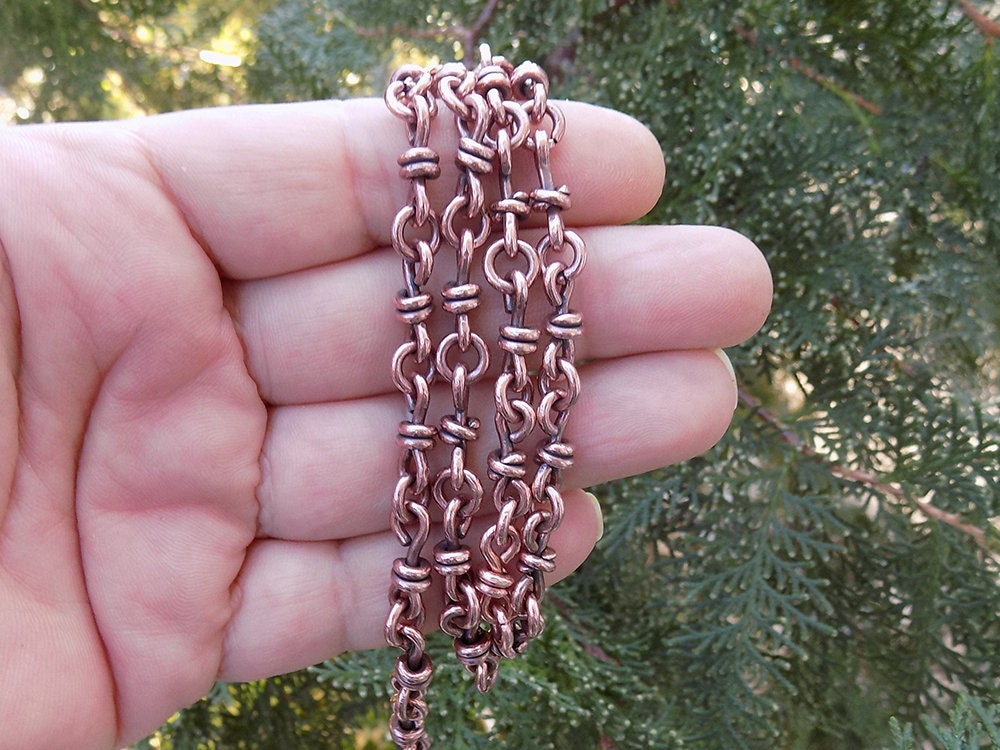 Men Chain Links Necklace, Pure Copper Handmade Antiqued Chain