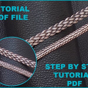 May include: Two braided copper chains on a black leather background. The image includes the text "TUTORIAL PDF FILE" and "STEP BY STEP TUTORIAL PDF".