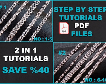May include: Two sets of five silver chain link patterns, each set labelled with a number and a range of numbers. The text "STEP BY STEP TUTORIALS PDF FILES" is at the top of the image. The text "2 IN 1 TUTORIALS SAVE %40" is at the bottom of the image.